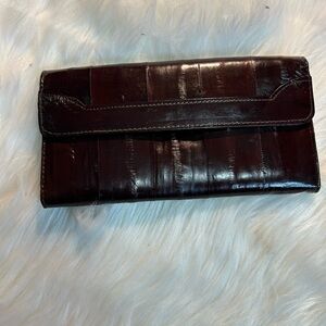 Vintage Genuine Eel Skin Leather Clutch Wallet-Brown